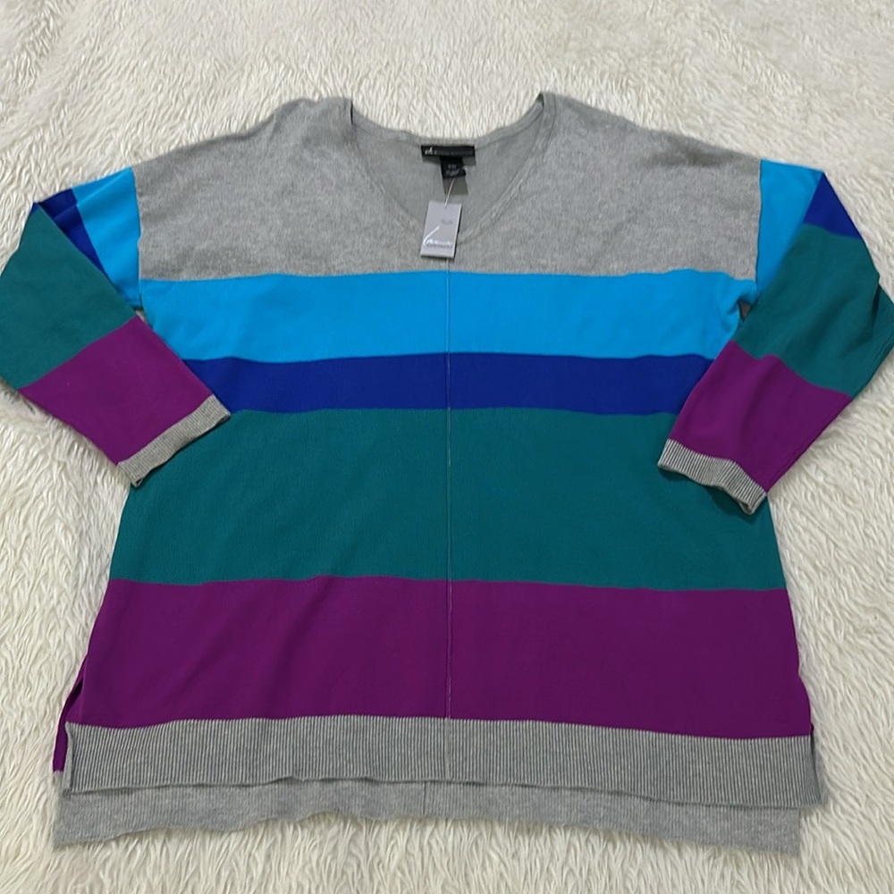 Lane Bryant gray colorful striped knit long sleeve blouse size 18/20 new